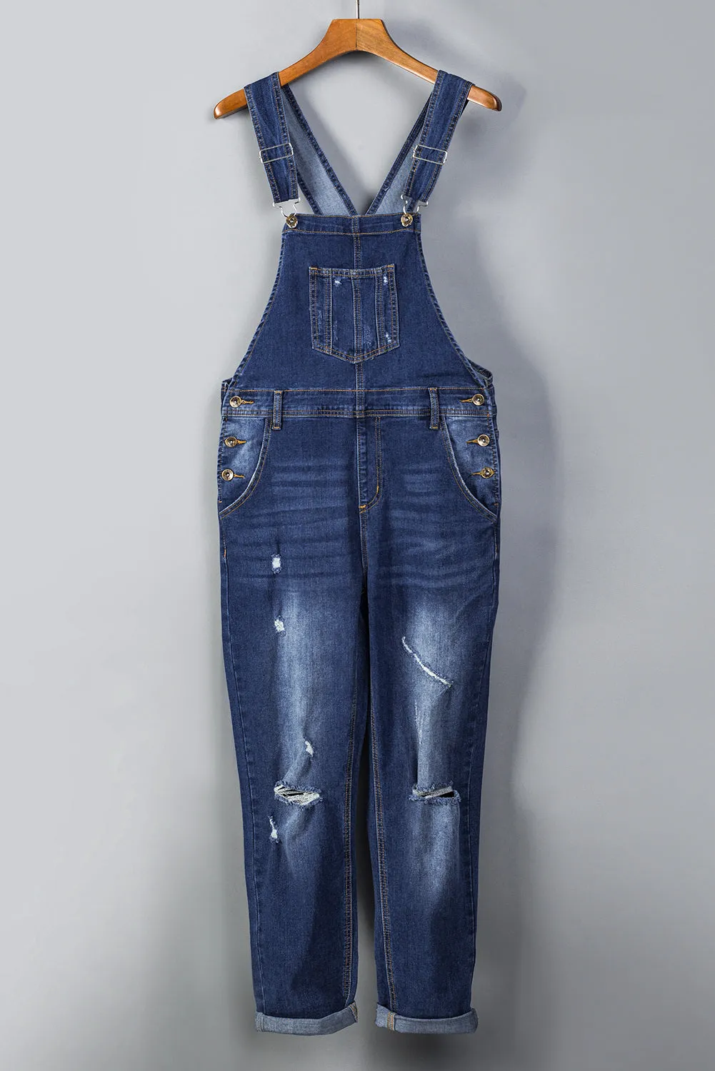 Women's Casual Distressed Bib Overalls Denim Jeans Pants Jumpsuits