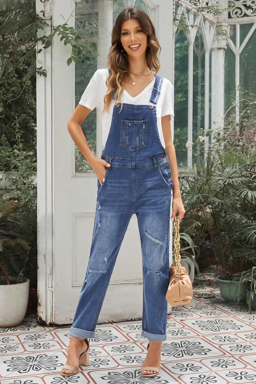 Women's Casual Distressed Bib Overalls Denim Jeans Pants Jumpsuits