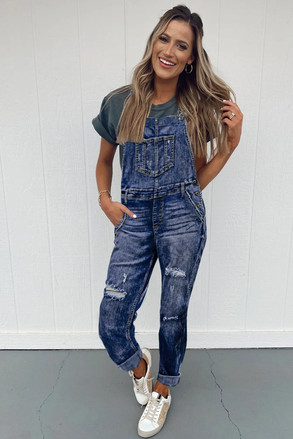 Women's Casual Distressed Bib Overalls Denim Jeans Pants Jumpsuits