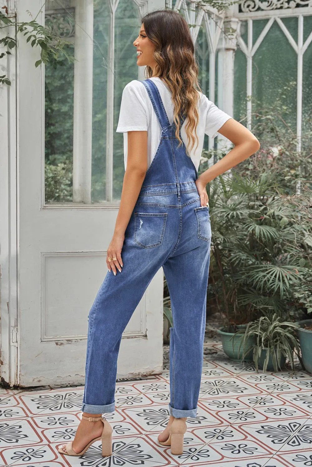 Women's Casual Distressed Bib Overalls Denim Jeans Pants Jumpsuits