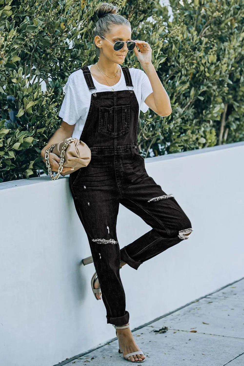 Women's Casual Distressed Bib Overalls Denim Jeans Pants Jumpsuits