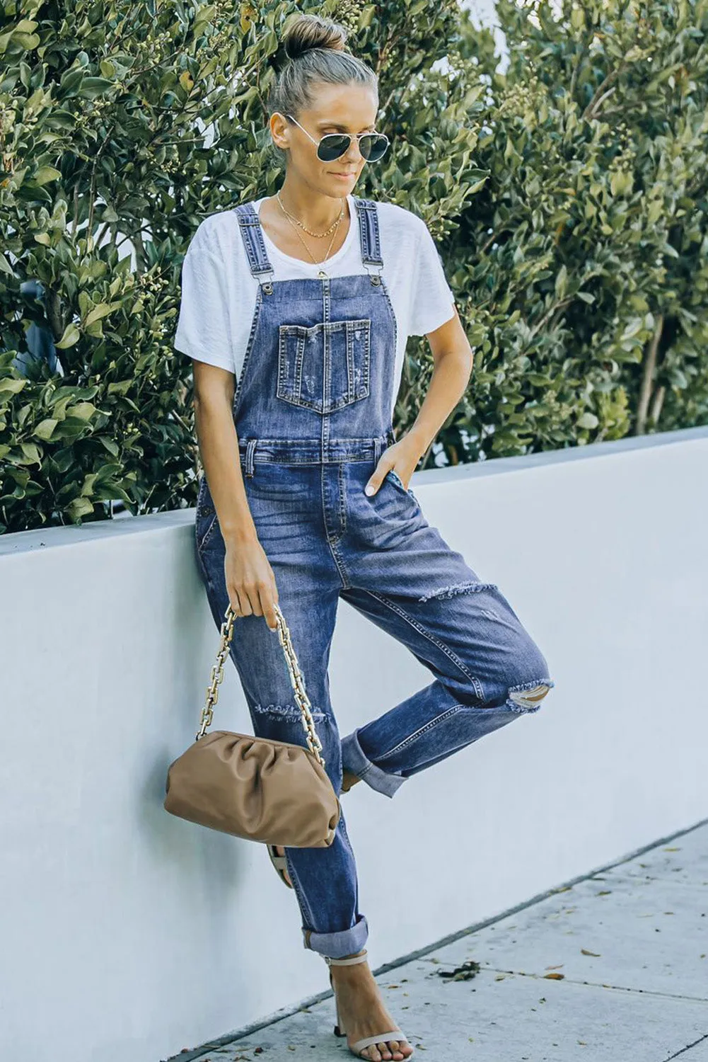 Women's Casual Distressed Bib Overalls Denim Jeans Pants Jumpsuits