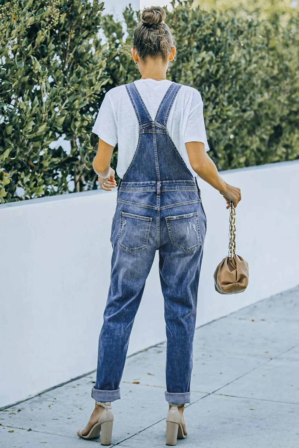 Women's Casual Distressed Bib Overalls Denim Jeans Pants Jumpsuits