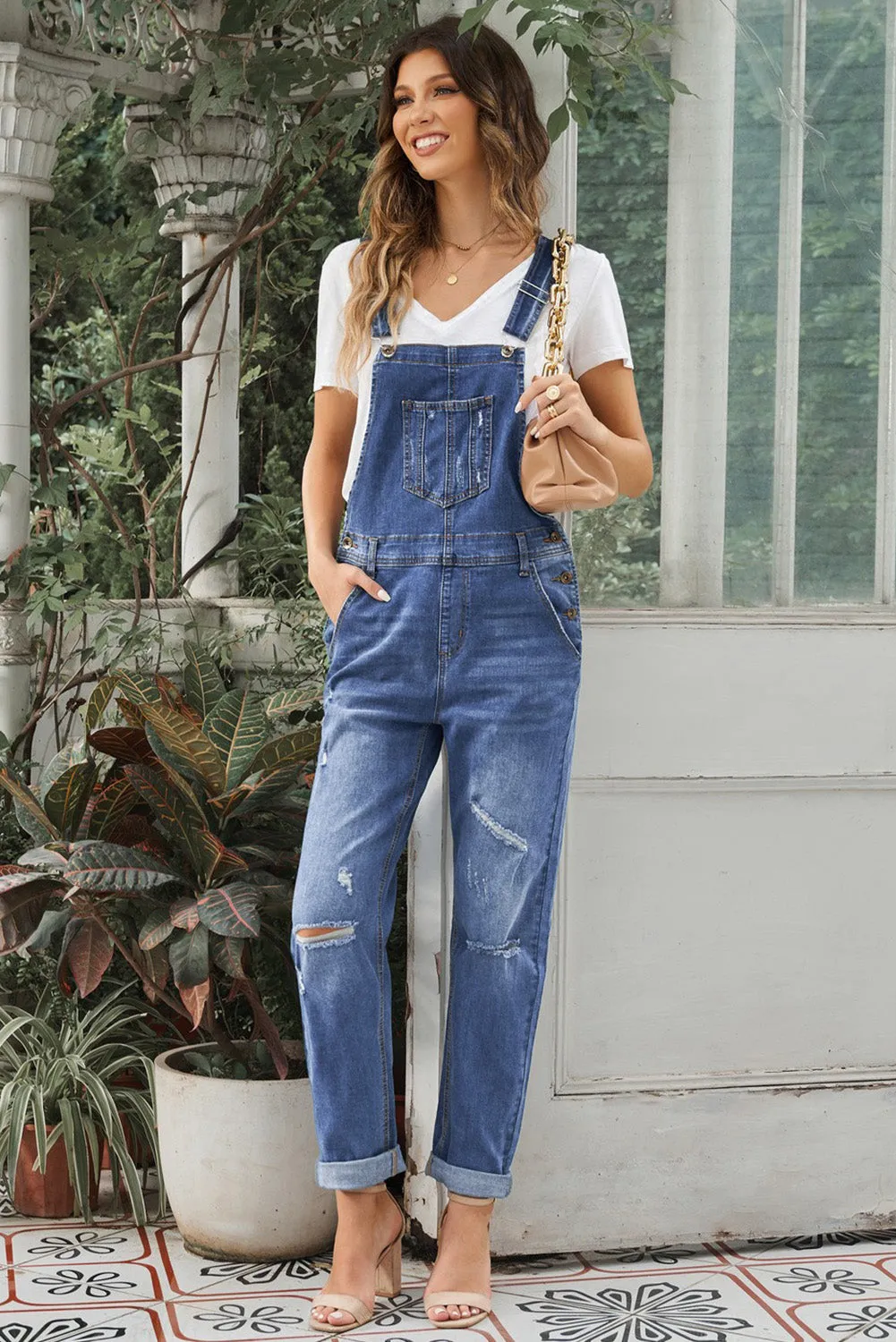 Women's Casual Distressed Bib Overalls Denim Jeans Pants Jumpsuits