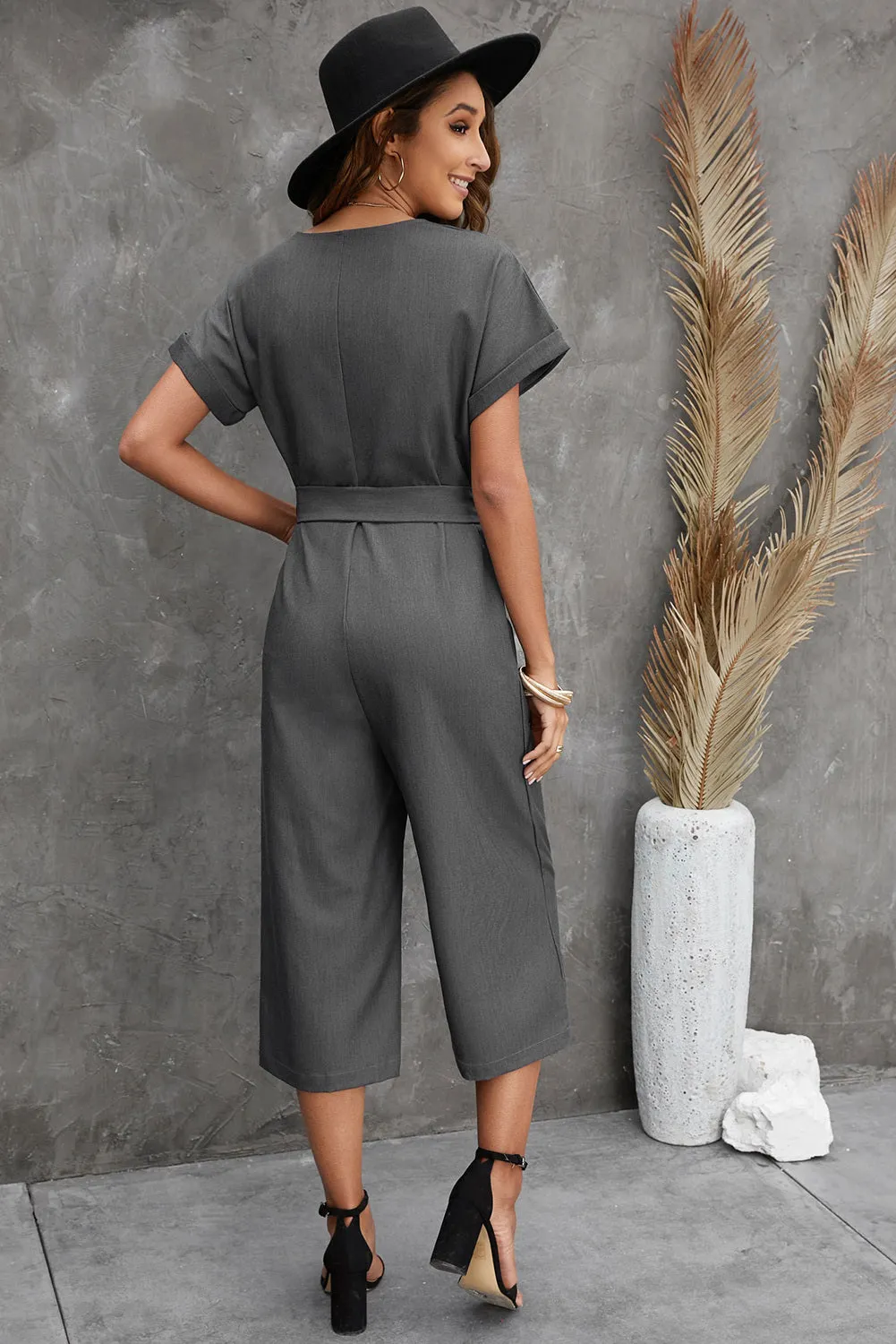 Women's Casual Long Pants Romper V Neck Pocketed Jumpsuit