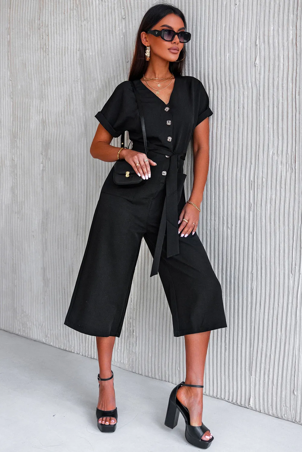 Women's Casual Long Pants Romper V Neck Pocketed Jumpsuit