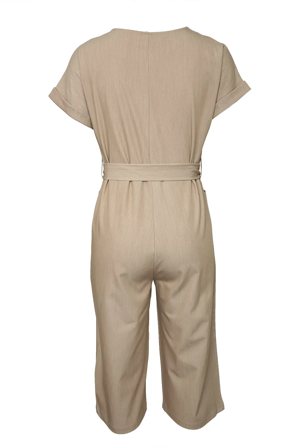 Women's Casual Long Pants Romper V Neck Pocketed Jumpsuit