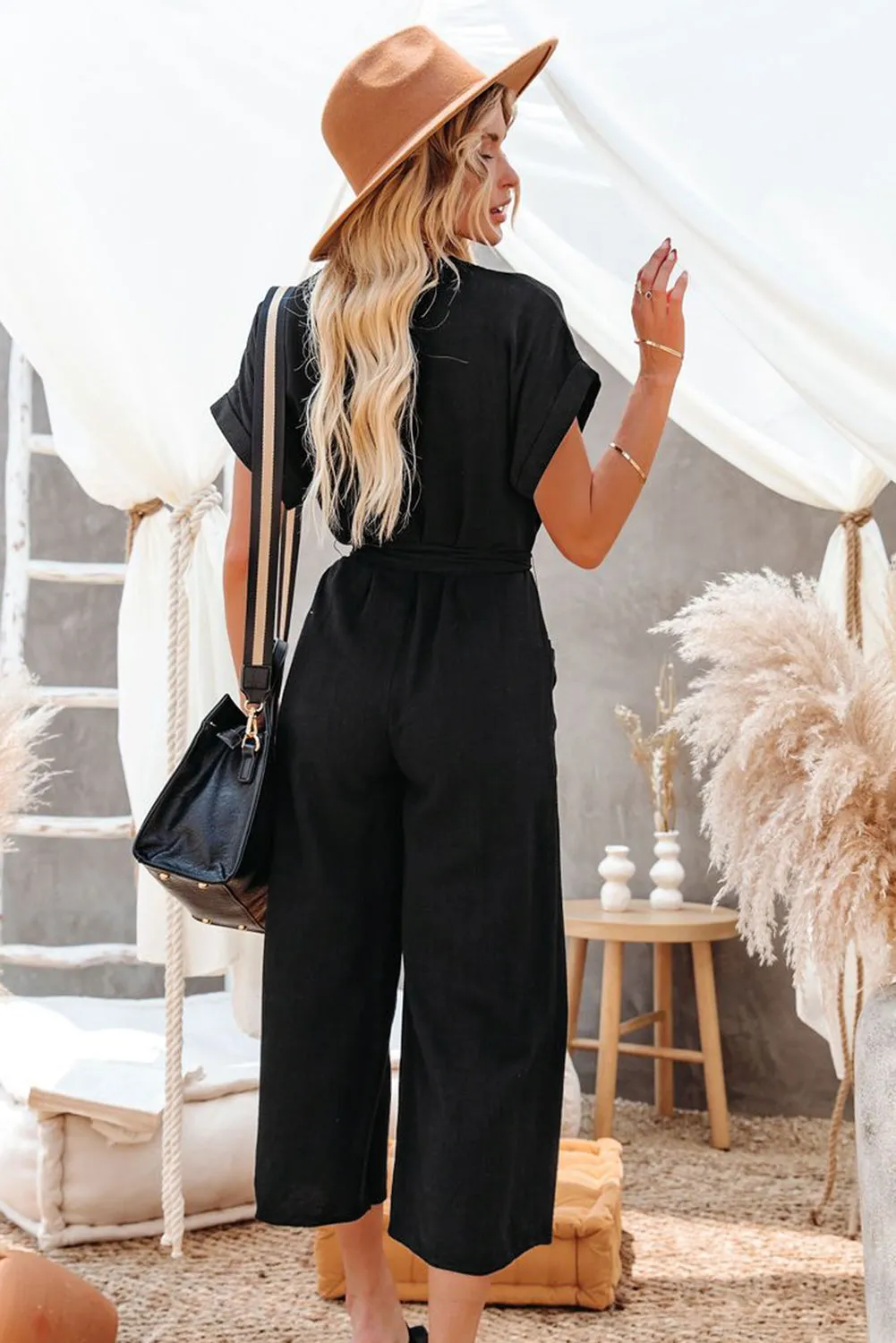 Women's Casual Long Pants Romper V Neck Pocketed Jumpsuit