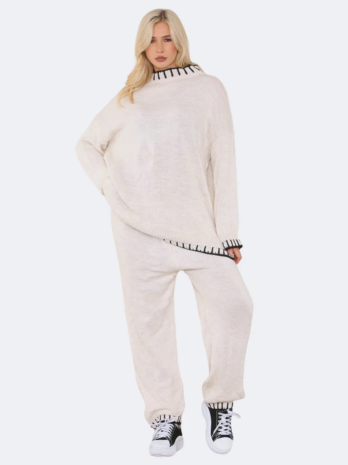 Women’s Knitted Stitched Contrast Co-Ord Set