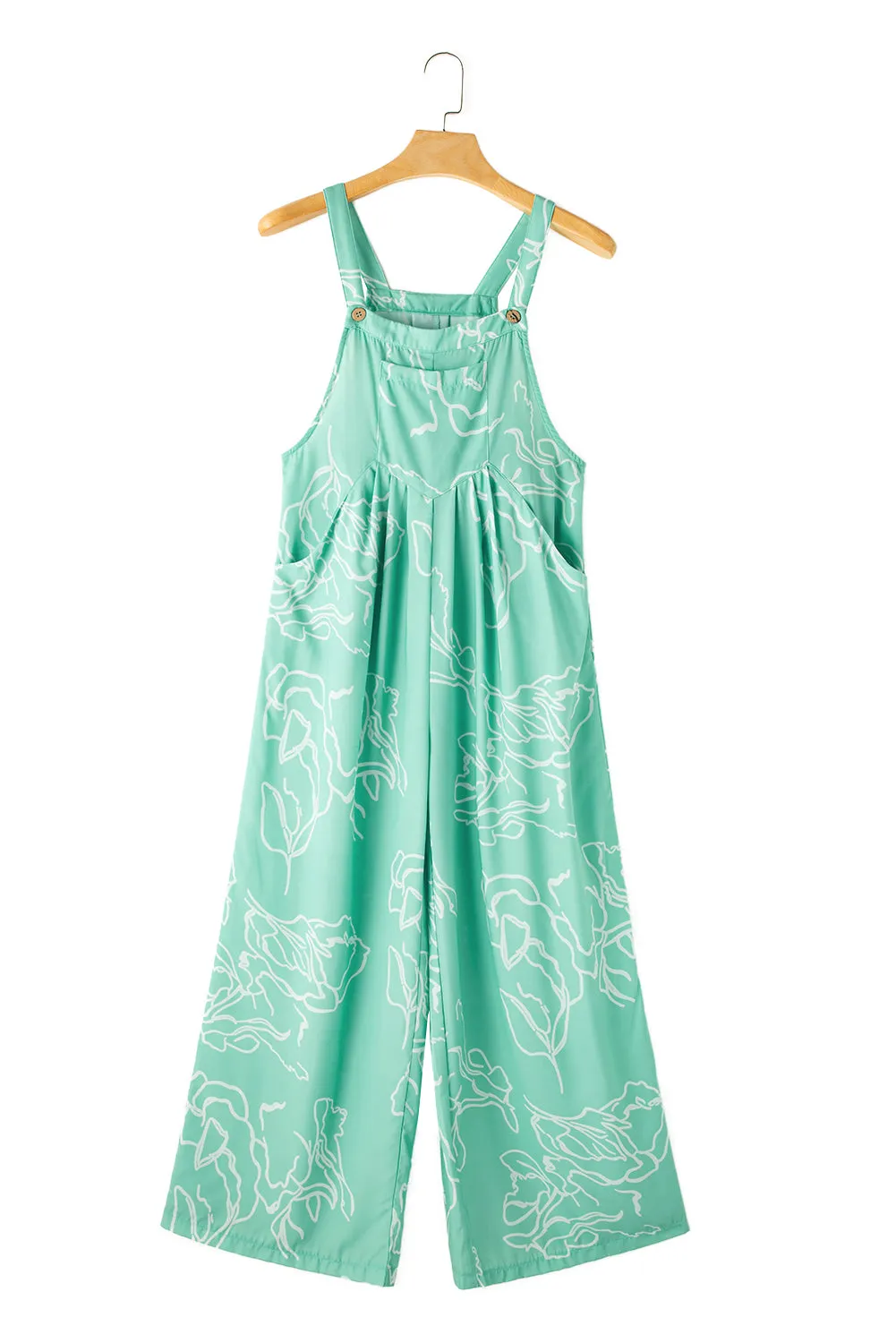 Women's Moonlight Jade Abstract Printed Wide Leg Bib Overalls