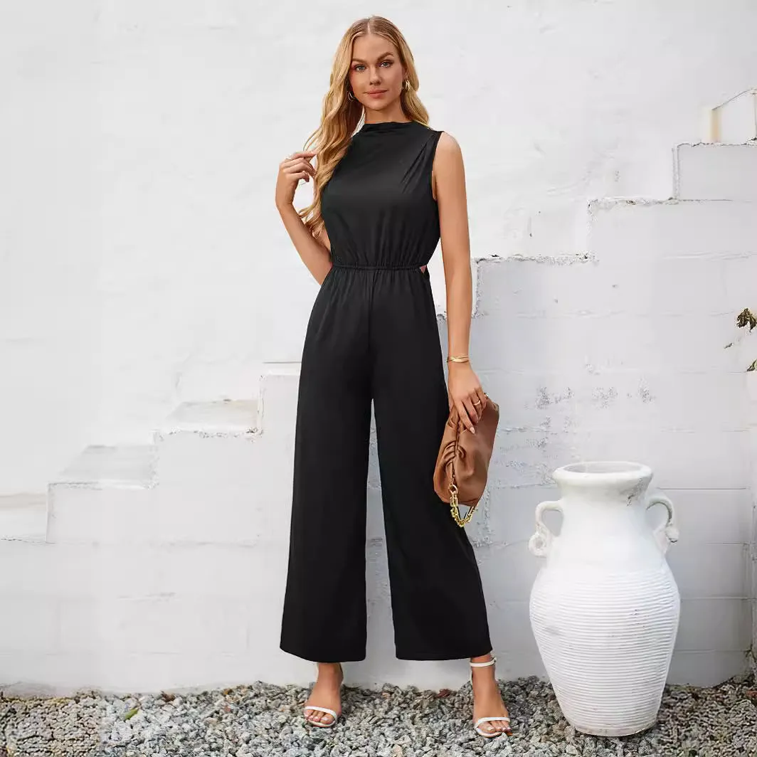 Women's Solid Color Hollow-out Jumpsuit