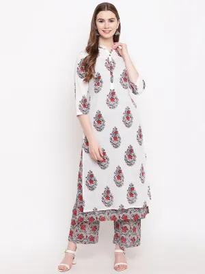 Women'S White Cotton Kurta Palazzo Set Plus Size